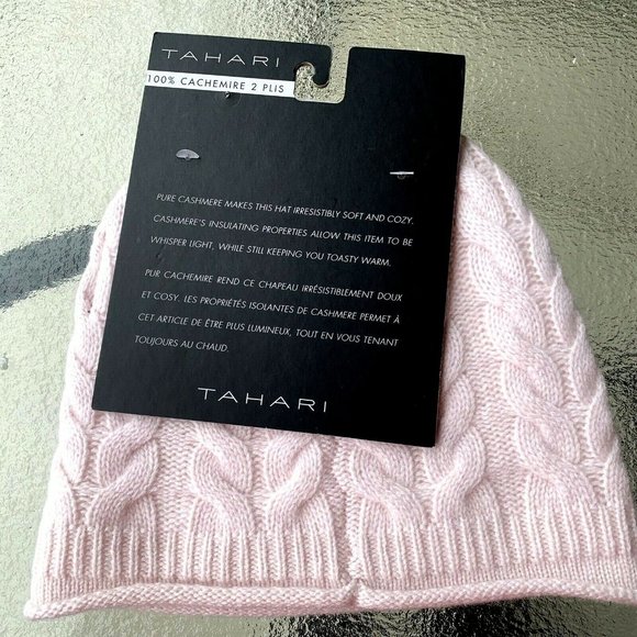 NWT TAHARI 100% cashmere light pink Beanie hat one size
